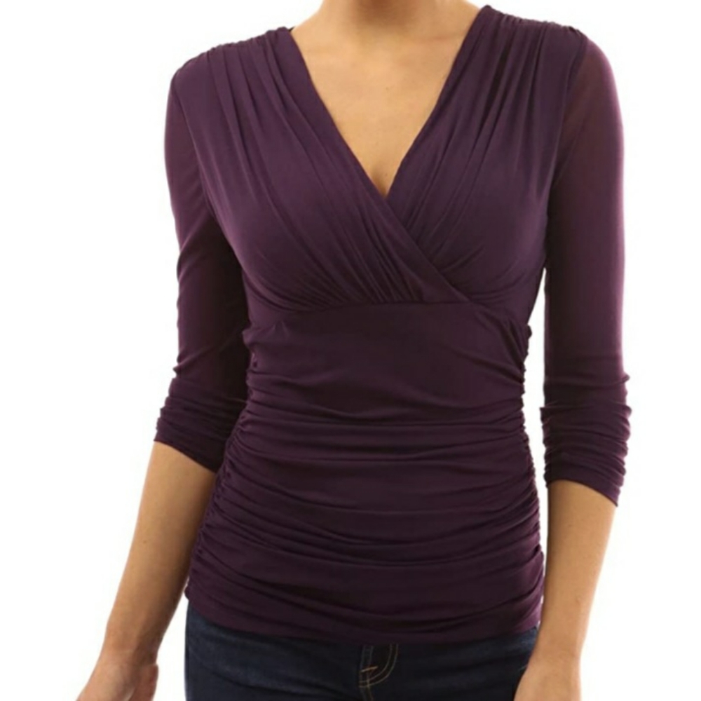 Pattyboutik Mesh V-Neck Empire Waist Deep Purple